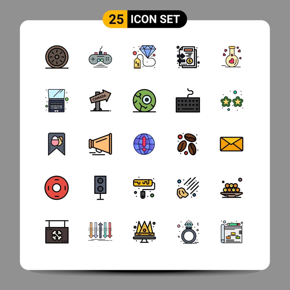 Set of 25 Modern UI Icons Symbols Signs for flask stack game pad files pay tag Editable Vector Design Elements