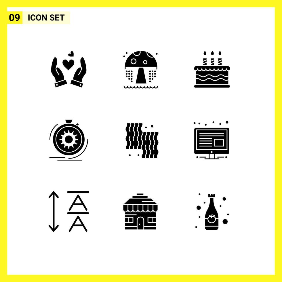Editable Vector Line Pack of 9 Simple Solid Glyphs of cooking animal cake speed performance Editable Vector Design Elements