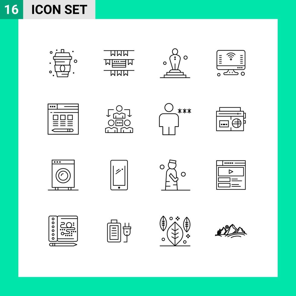 Modern Set of 16 Outlines and symbols such as server wifi film things internet Editable Vector Design Elements