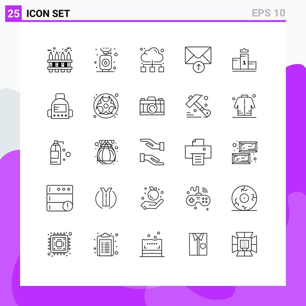 Universal Icon Symbols Group of 25 Modern Lines of first place pedestal cloud receive mail Editable Vector Design Elements