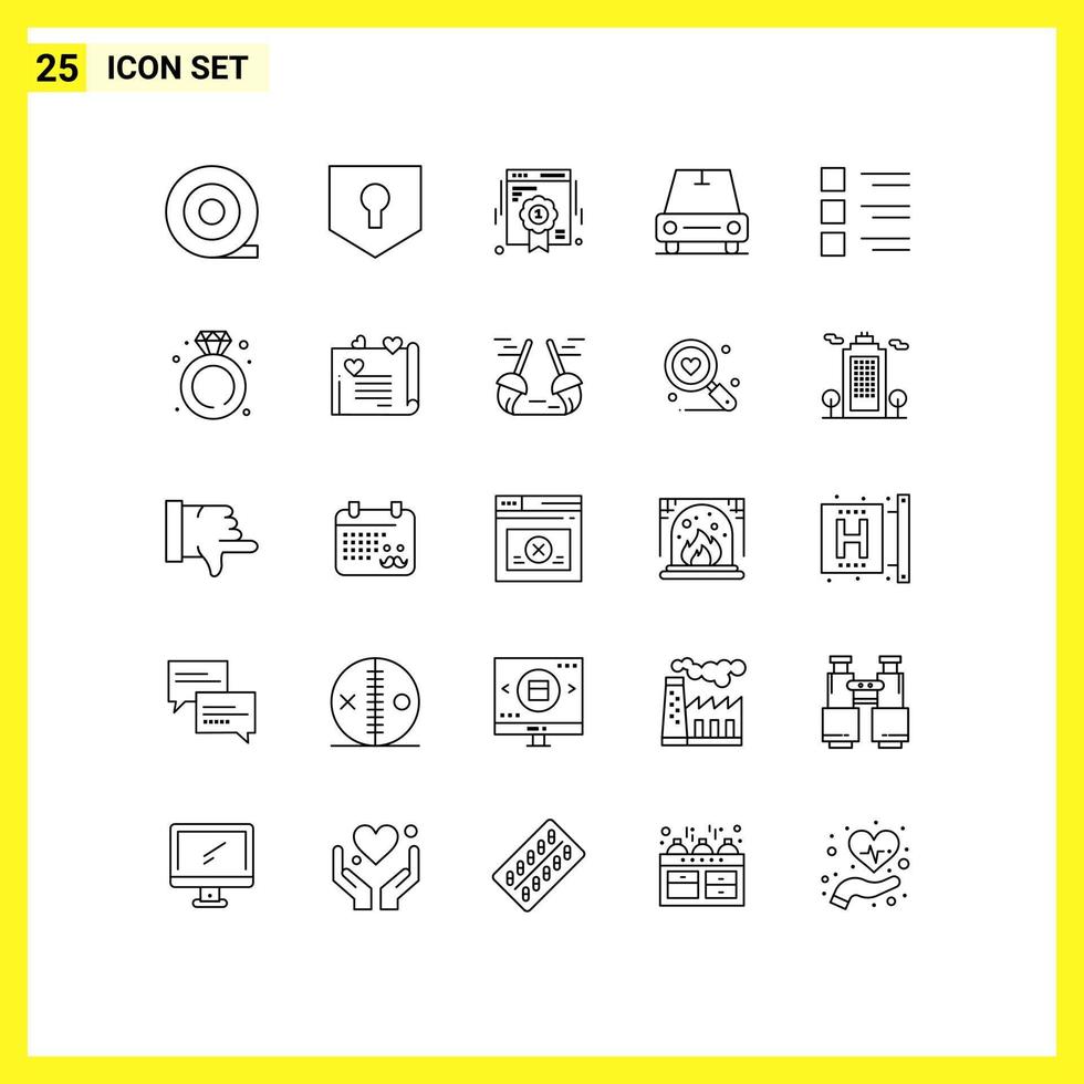 Modern Set of 25 Lines and symbols such as diamond menu web quality list checklist Editable Vector Design Elements