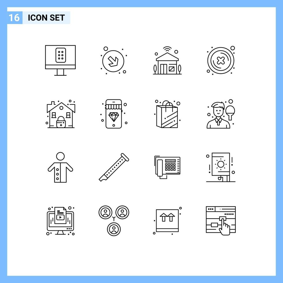 Mobile Interface Outline Set of 16 Pictograms of real estate internet of things button cross Editable Vector Design Elements