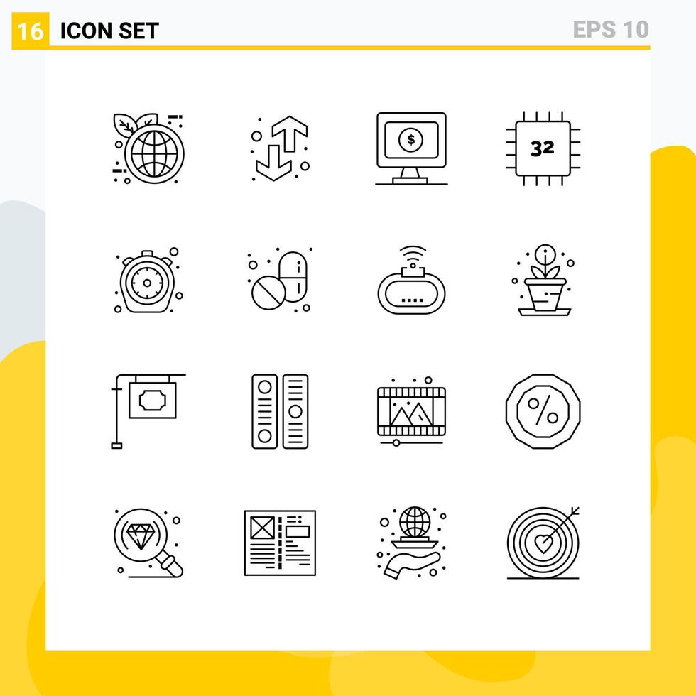 Modern Set of 16 Outlines Pictograph of food hardware monitor gadget computers Editable Vector Design Elements