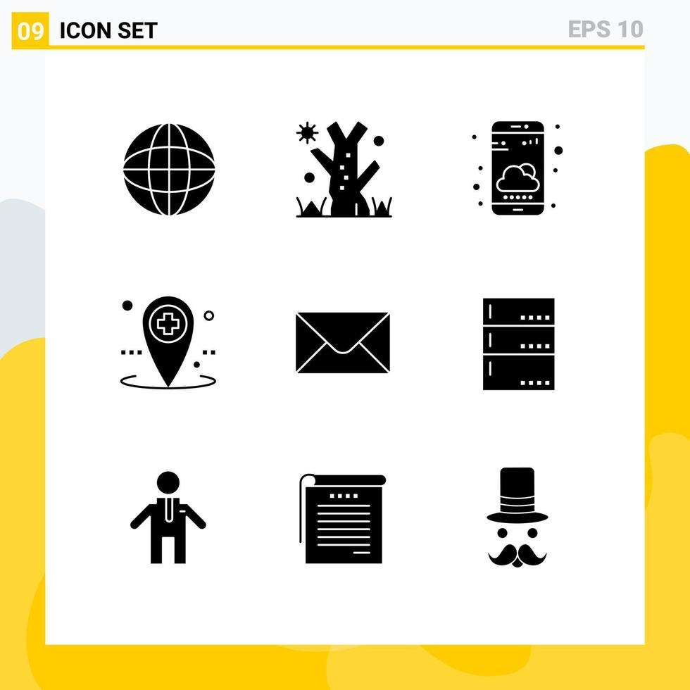 User Interface Pack of 9 Basic Solid Glyphs of admin mail smartphone medical hospital Editable Vector Design Elements