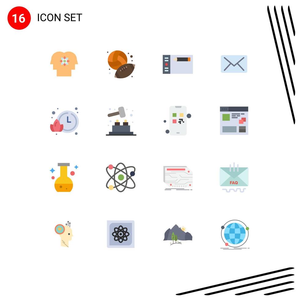 User Interface Pack of 16 Basic Flat Colors of time message hobby mail tablet Editable Pack of Creative Vector Design Elements