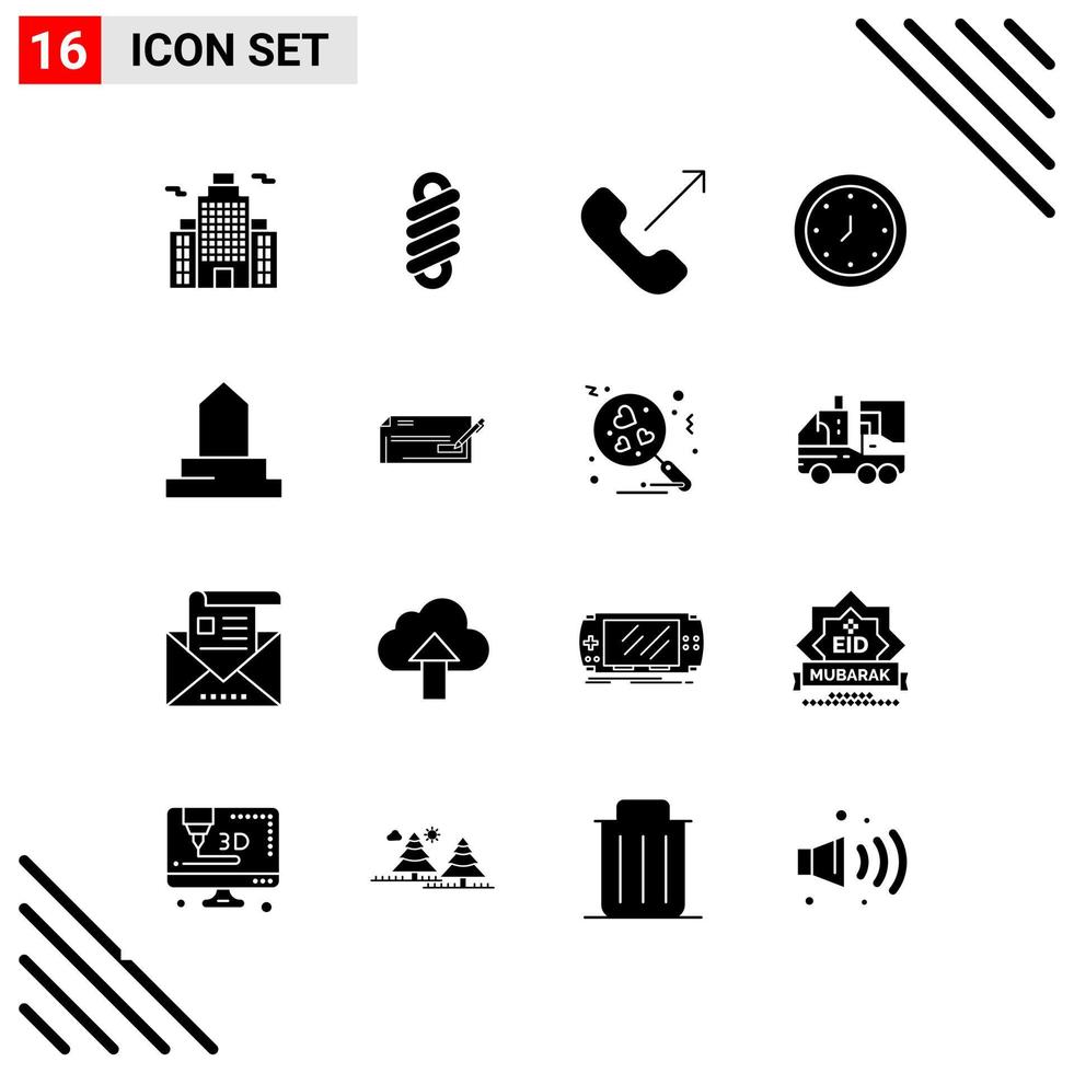 conjunto perfecto de píxeles de 16 iconos sólidos conjunto de iconos de glifos para el diseño de sitios web y la interfaz de aplicaciones móviles fondo de vector de icono negro creativo