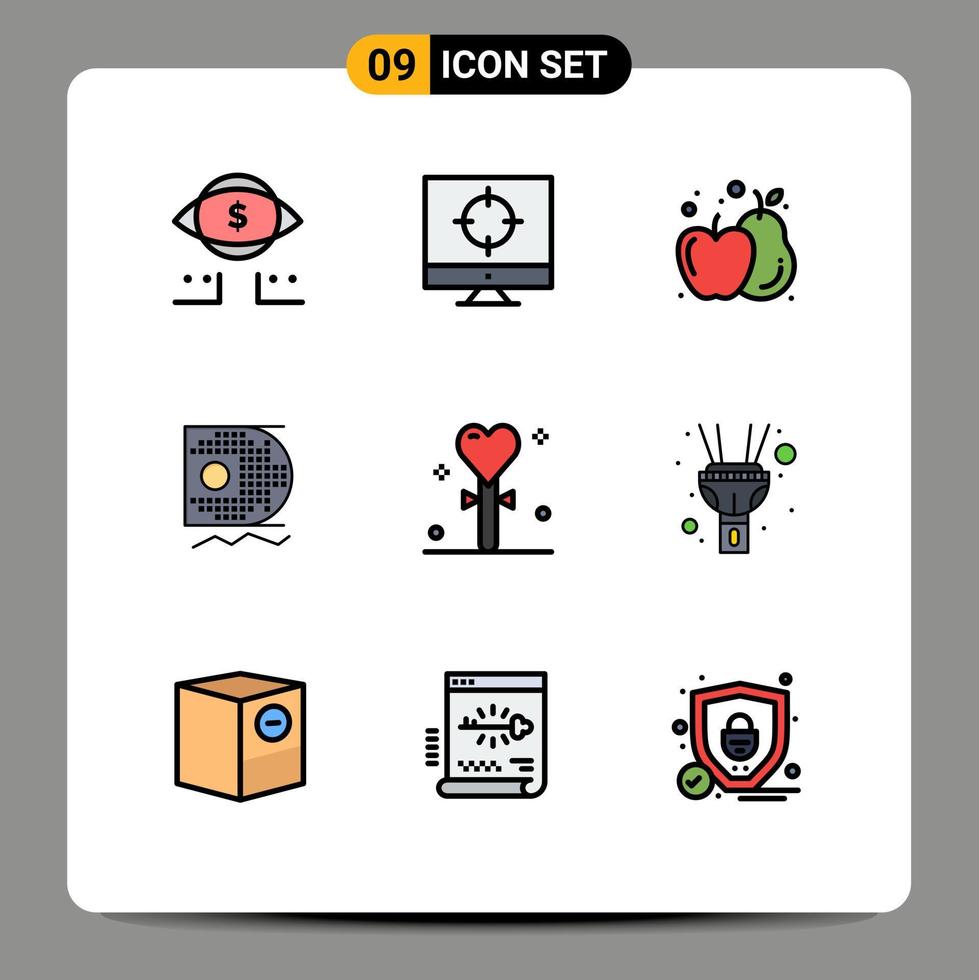 Universal Icon Symbols Group of 9 Modern Filledline Flat Colors of heart celebration agriculture mining scince Editable Vector Design Elements