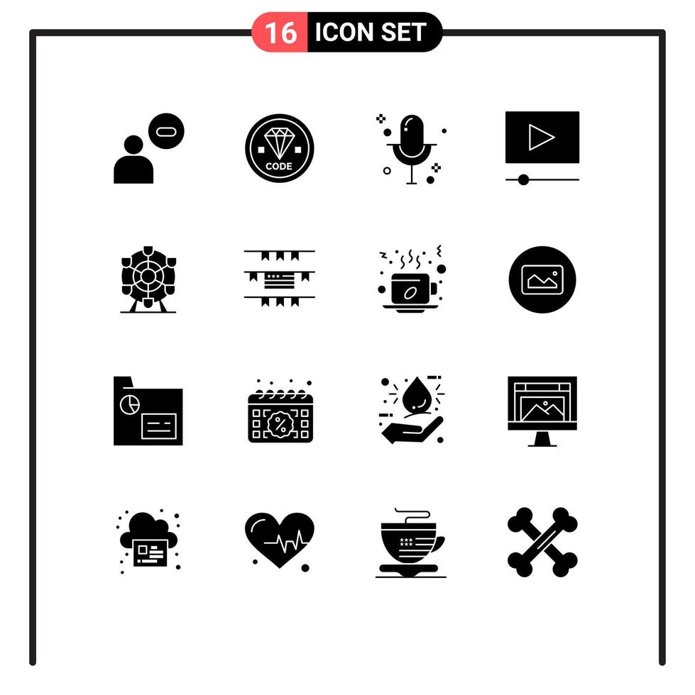 16 Solid Glyph concept for Websites Mobile and Apps park player programming movie record Editable Vector Design Elements