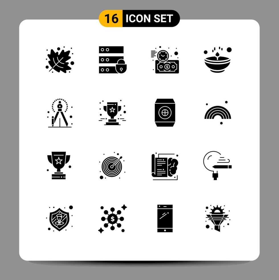 Pictogram Set of 16 Simple Solid Glyphs of creative light investment lamp diwali Editable Vector Design Elements