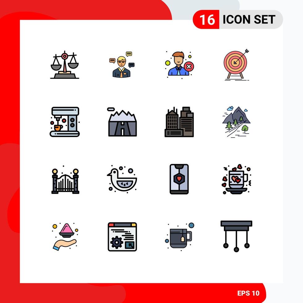 Mobile Interface Flat Color Filled Line Set of 16 Pictograms of success hit popup goal recruitment Editable Creative Vector Design Elements