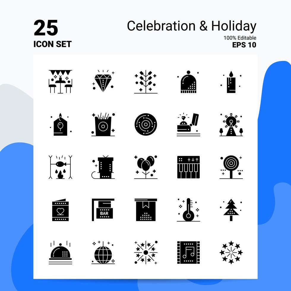 25 Celebration  Holiday Icon Set 100 Editable EPS 10 Files Business Logo Concept Ideas Solid Glyph icon design vector
