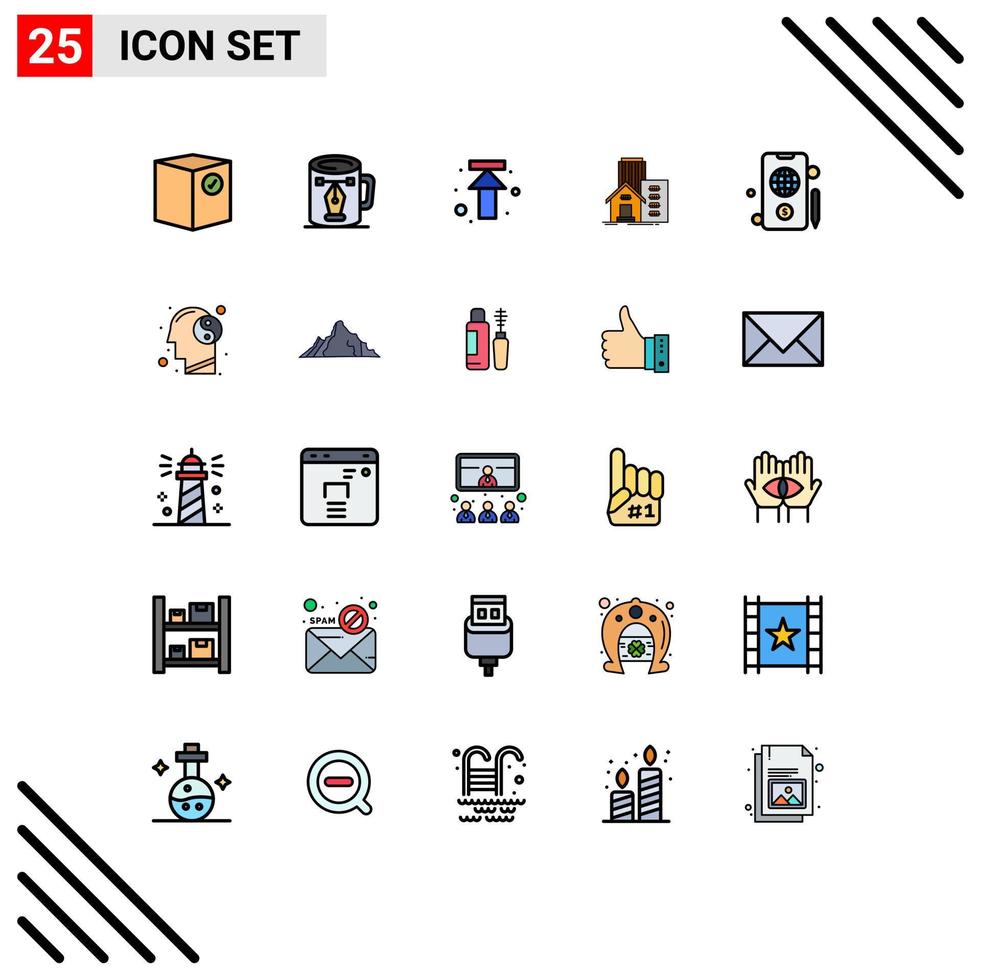 Mobile Interface Filled line Flat Color Set of 25 Pictograms of appartment estate design building up Editable Vector Design Elements