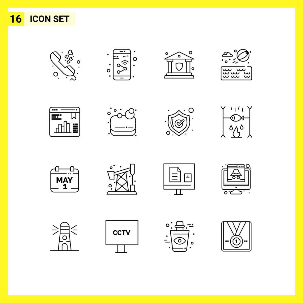 Modern Set of 16 Outlines and symbols such as data park wifi water shield Editable Vector Design Elements