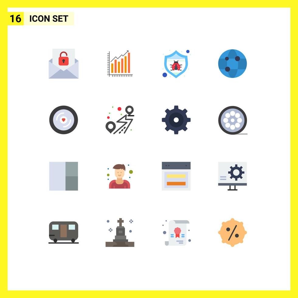 Modern Set of 16 Flat Colors and symbols such as network business marketing bug seo Editable Pack of Creative Vector Design Elements