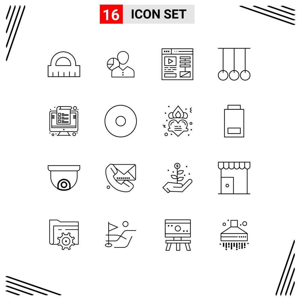 Pack of 16 creative Outlines of computer rings person gymnastics web Editable Vector Design Elements