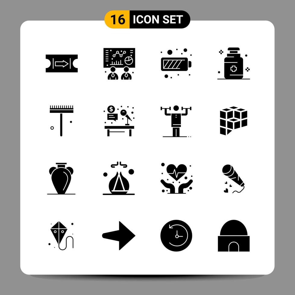 16 Black Icon Pack Glyph Symbols Signs for Responsive designs on white background 16 Icons Set Creative Black Icon vector background