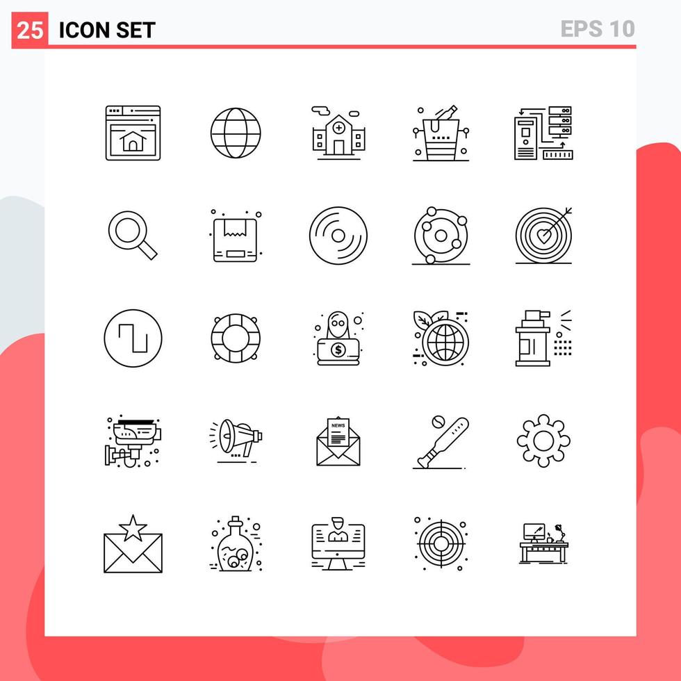 Group of 25 Lines Signs and Symbols for electronic data building combination ice Editable Vector Design Elements