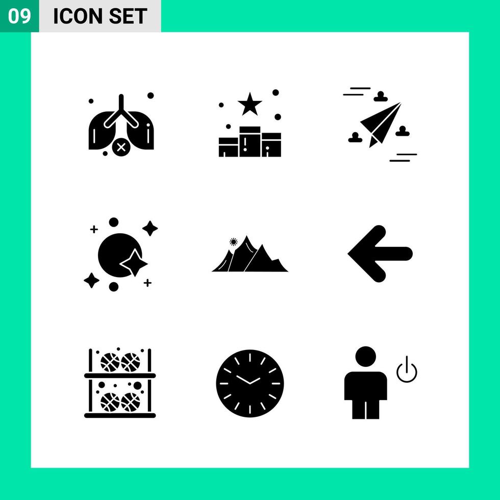 Pack of 9 Solid Style Icon Set Glyph Symbols for print Creative Signs Isolated on White Background 9 Icon Set Creative Black Icon vector background