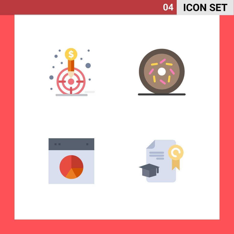 Group of 4 Modern Flat Icons Set for finance design goal food pie Editable Vector Design Elements