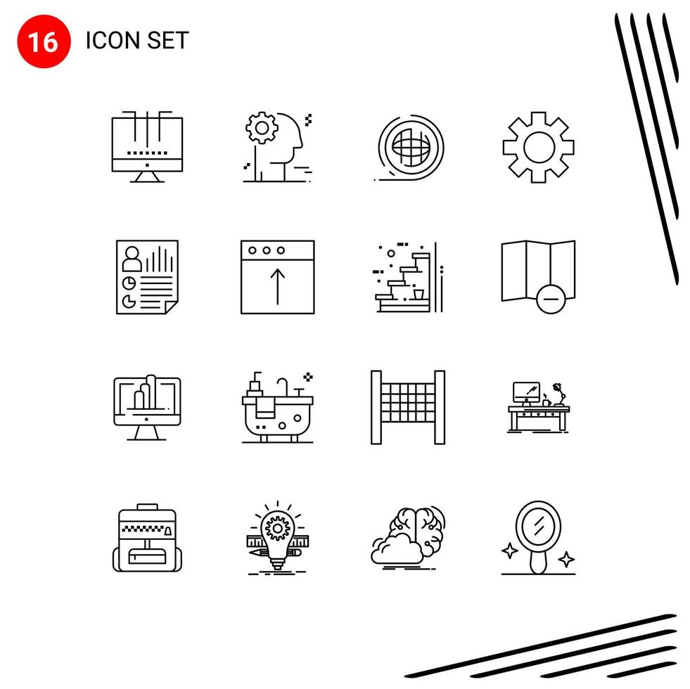 Mobile Interface Outline Set of 16 Pictograms of data logistic earth gear terra Editable Vector Design Elements