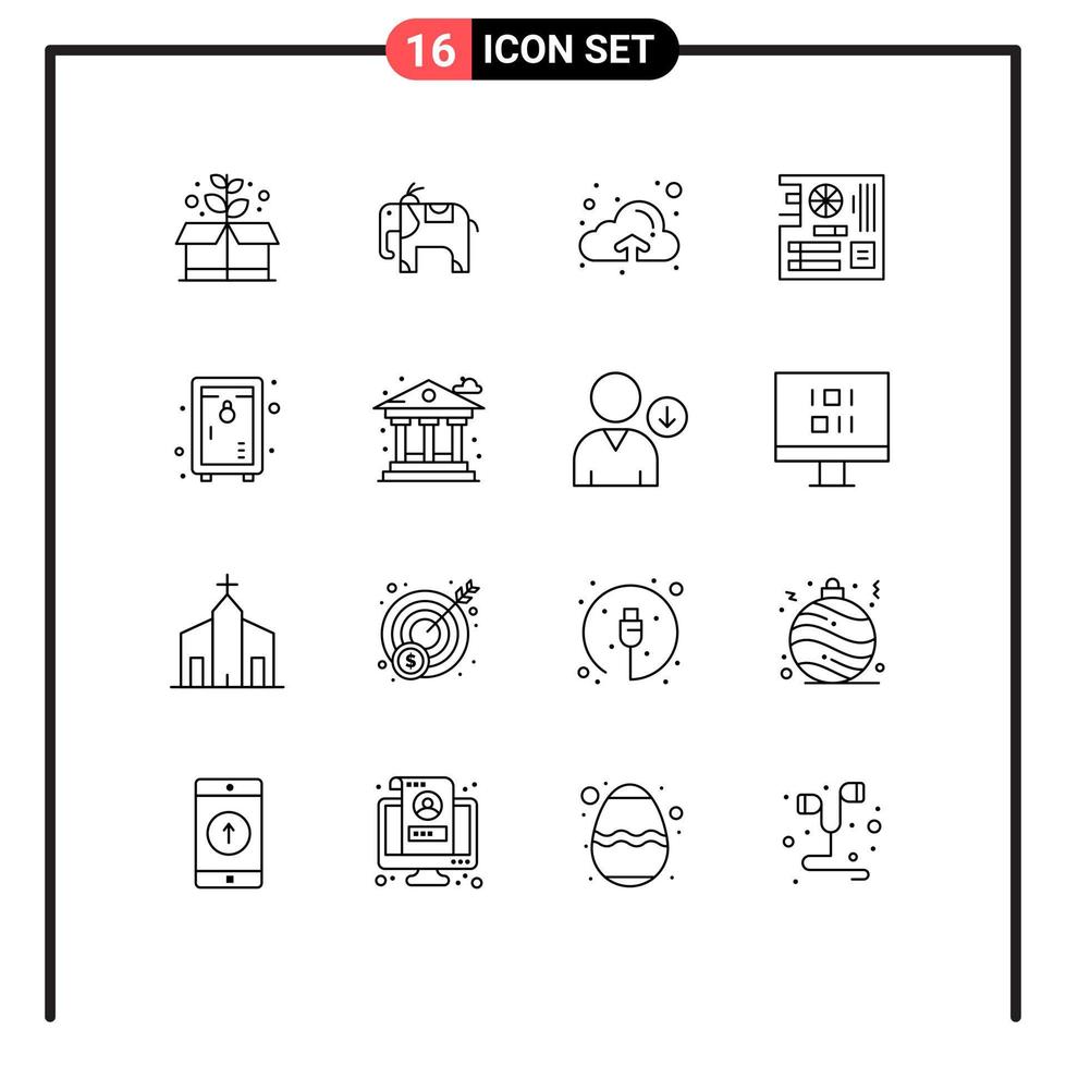 Set of 16 Modern UI Icons Symbols Signs for city park board lock mother Editable Vector Design Elements