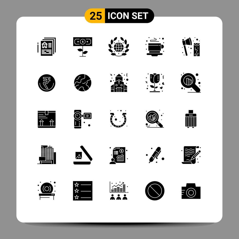 Universal Icon Symbols Group of 25 Modern Solid Glyphs of construction hot earth tea breakfast Editable Vector Design Elements