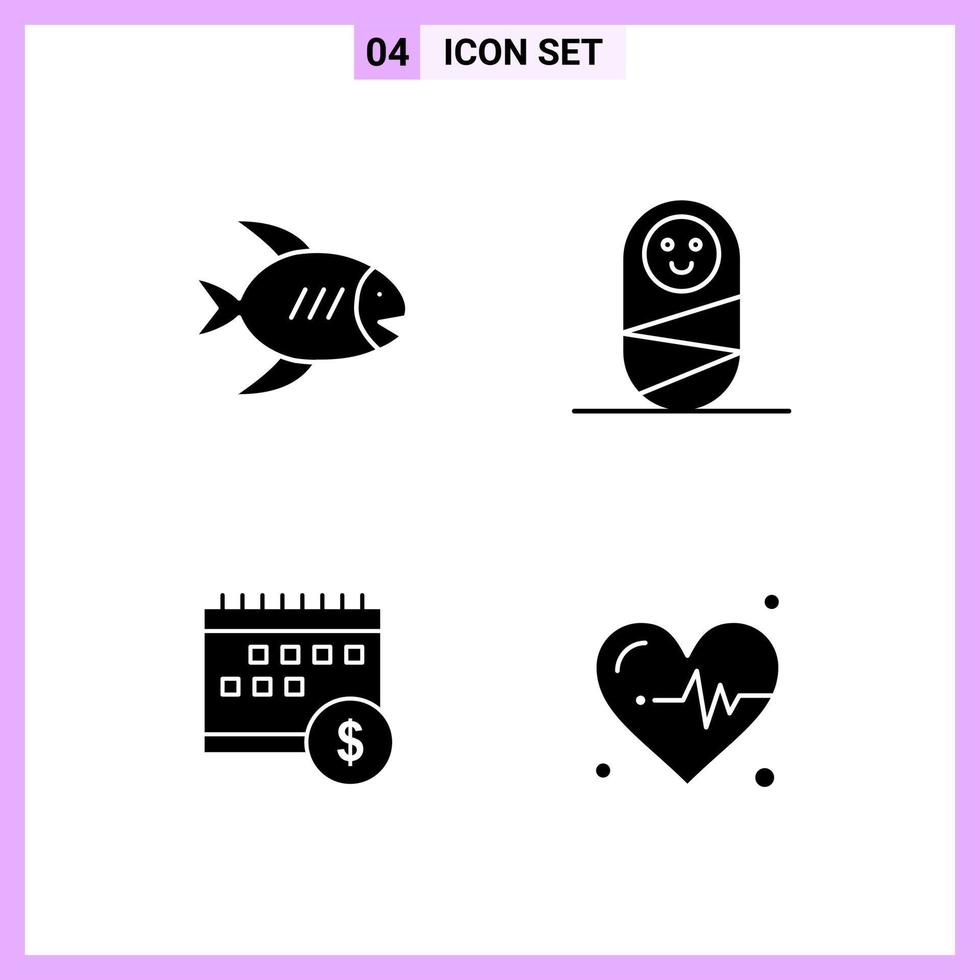 4 Icons in Solid Style Glyph Symbols on White Background Creative Vector Signs for Web mobile and Print Creative Black Icon vector background