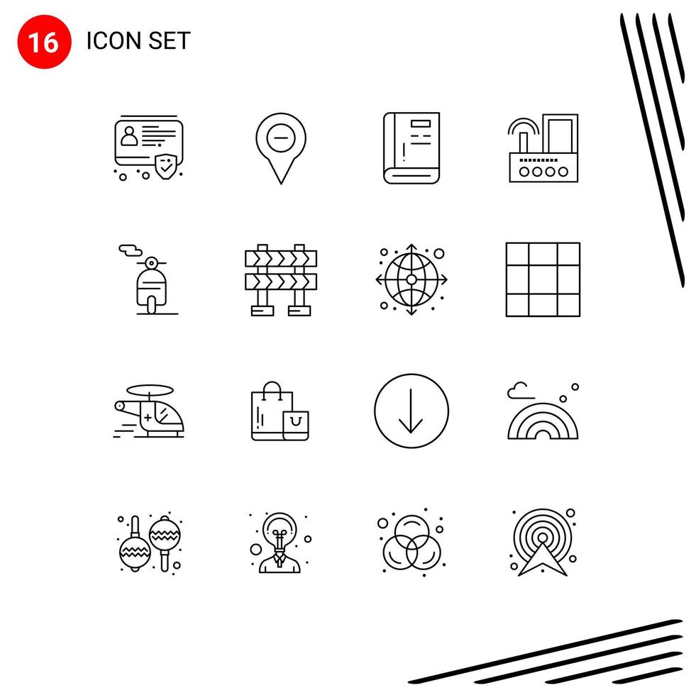 User Interface Pack of 16 Basic Outlines of wifi device minus router help Editable Vector Design Elements