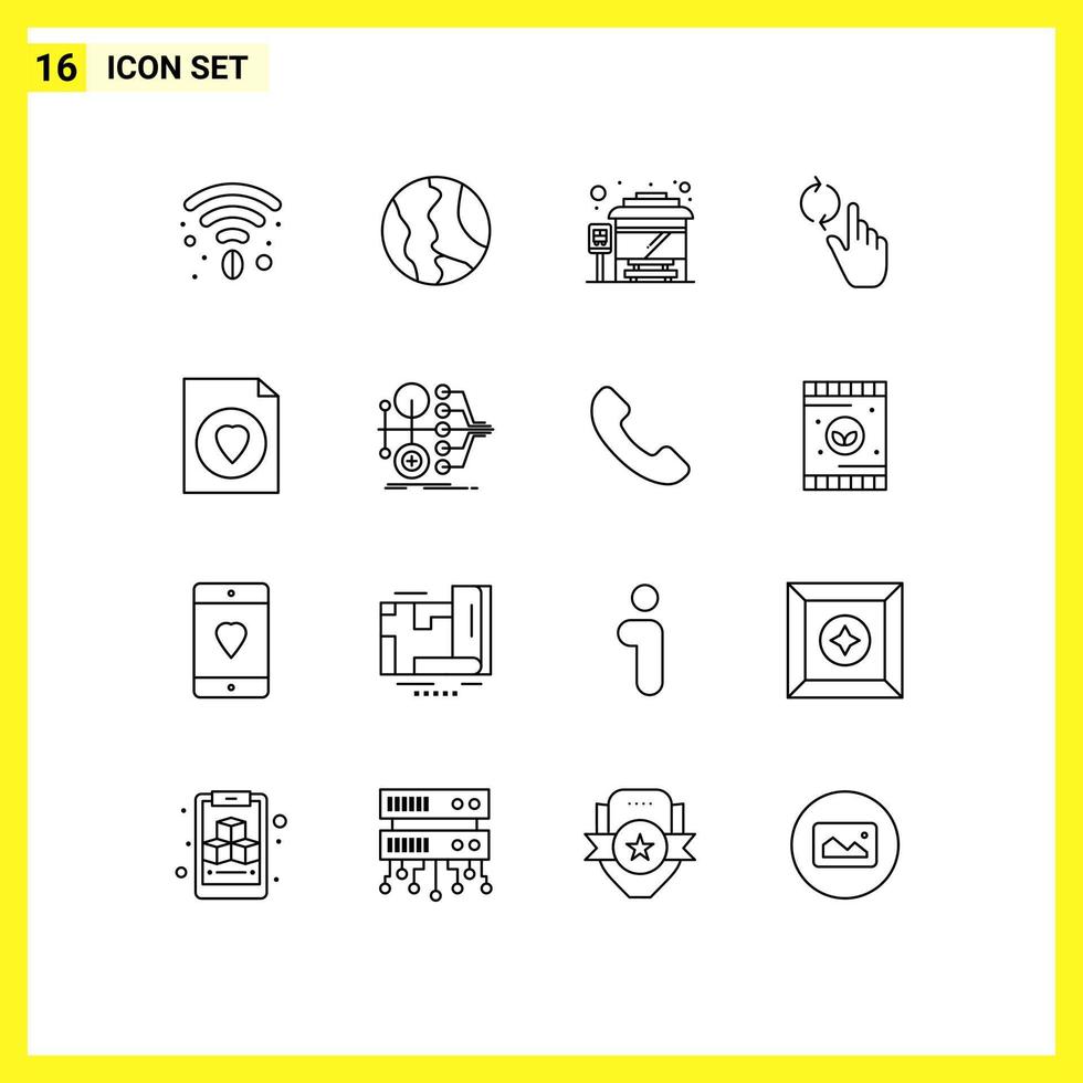 User Interface Pack of 16 Basic Outlines of file document bus gesture hand Editable Vector Design Elements