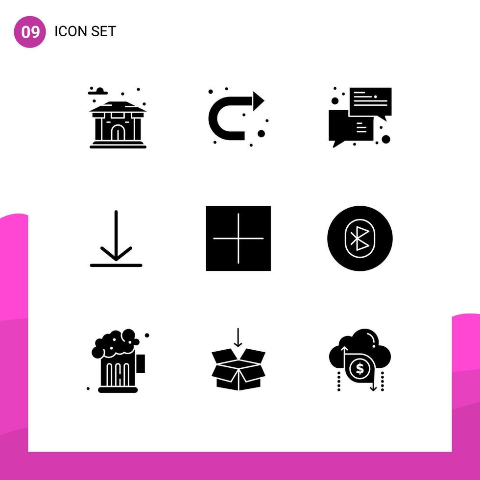 9 Universal Solid Glyphs Set for Web and Mobile Applications open add chat twitter download Editable Vector Design Elements