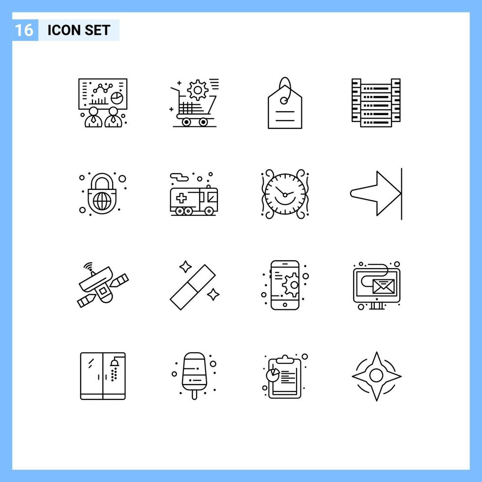 Pictogram Set of 16 Simple Outlines of globe servers finance information big data Editable Vector Design Elements