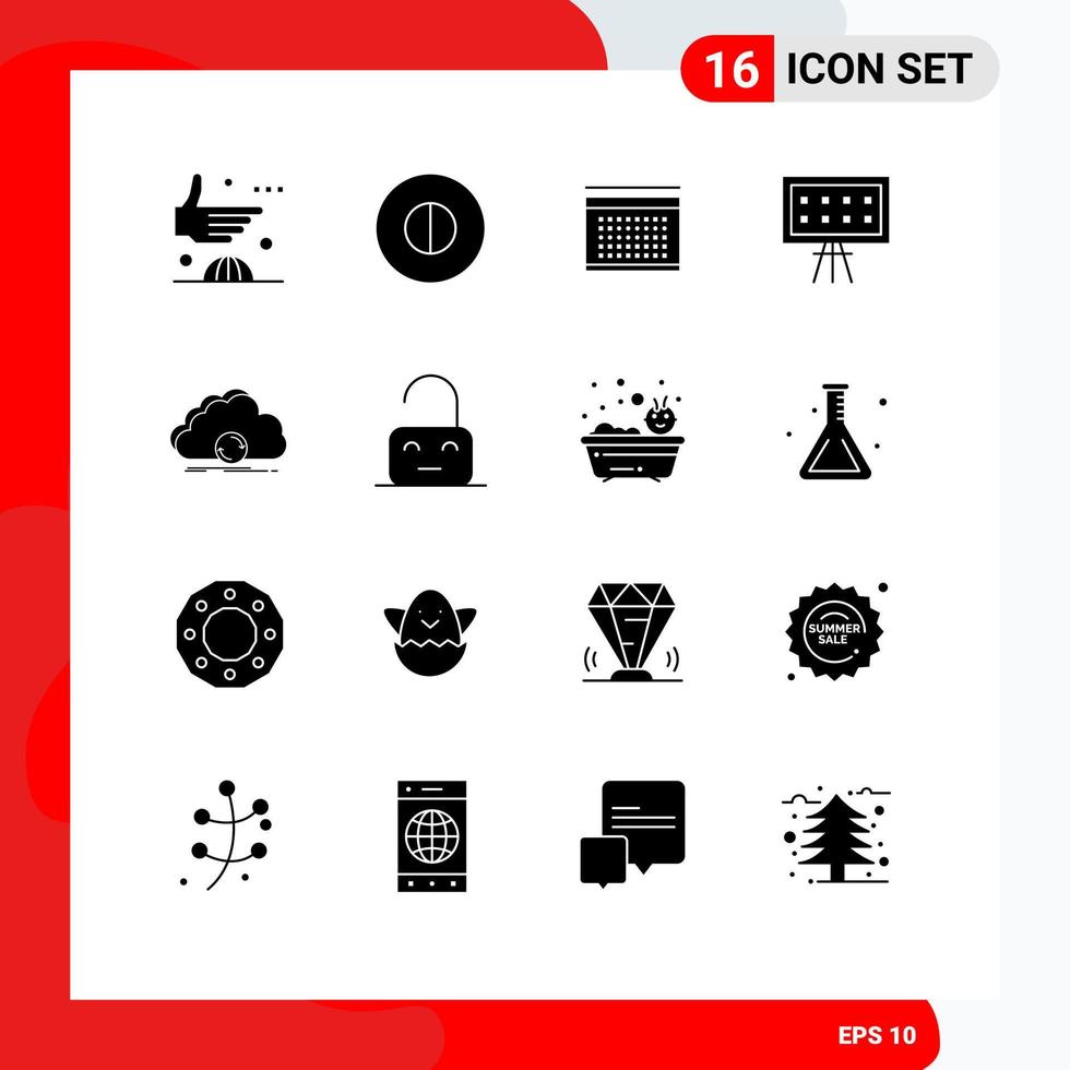 Set of 16 Vector Solid Glyphs on Grid for syncing presentation calendar education alphabet Editable Vector Design Elements