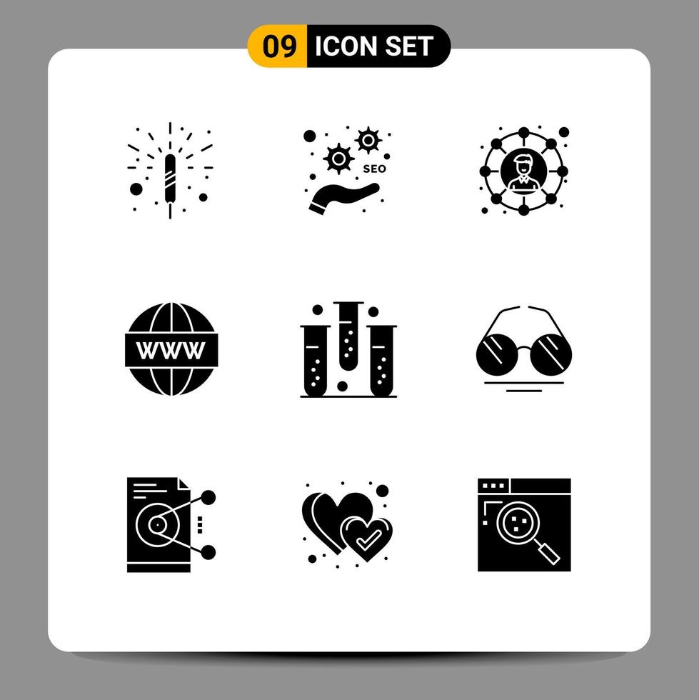 Modern Set of 9 Solid Glyphs Pictograph of disease web social seo media Editable Vector Design Elements