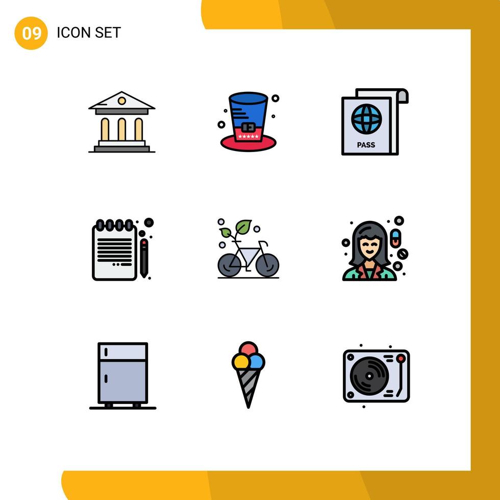 Set of 9 Modern UI Icons Symbols Signs for friendly cycle document notebook book pencil Editable Vector Design Elements