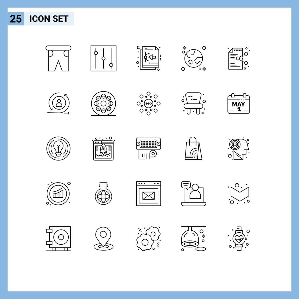 Pictogram Set of 25 Simple Lines of document share vector planet global Editable Vector Design Elements