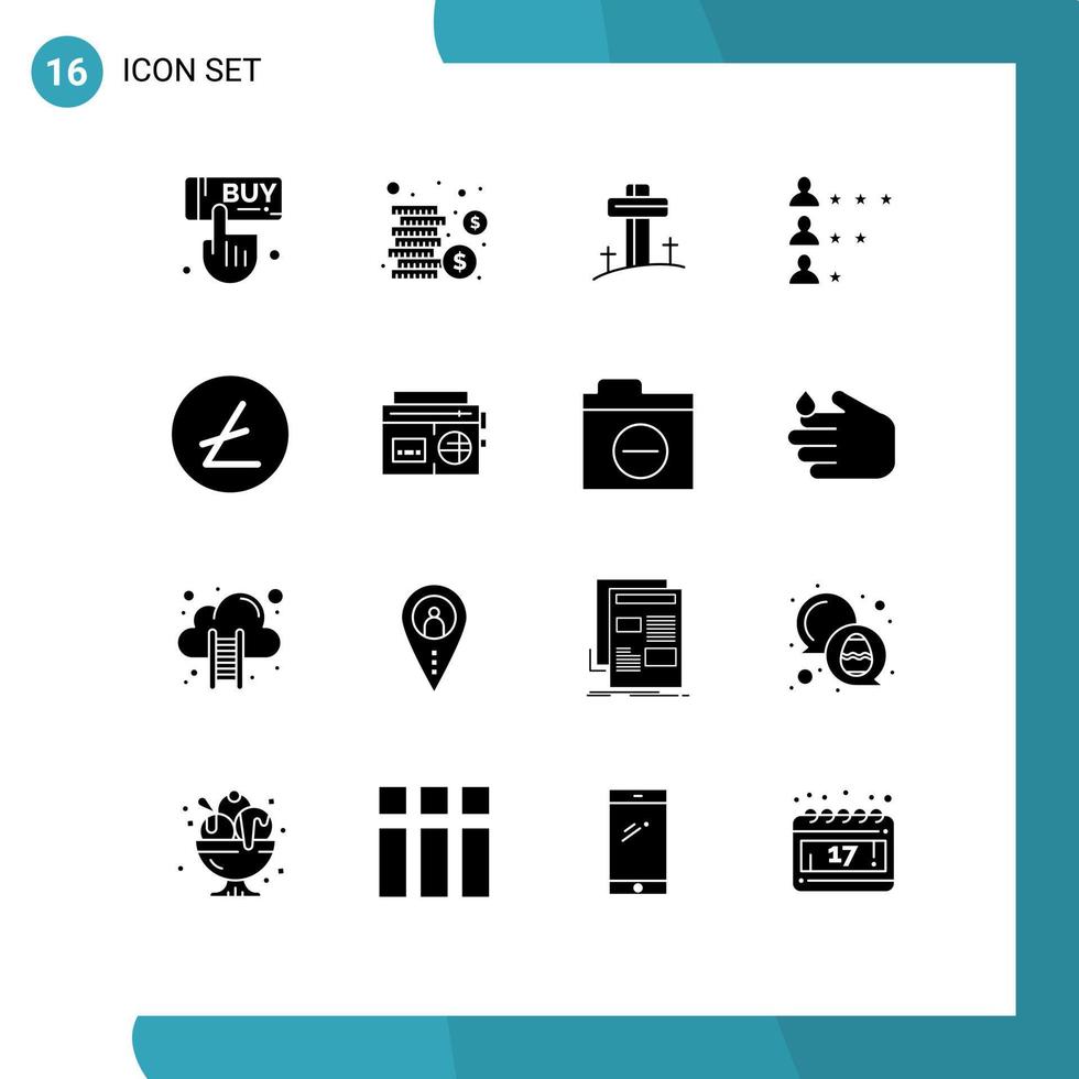 16 Universal Solid Glyph Signs Symbols of currency lite coin christian network job Editable Vector Design Elements