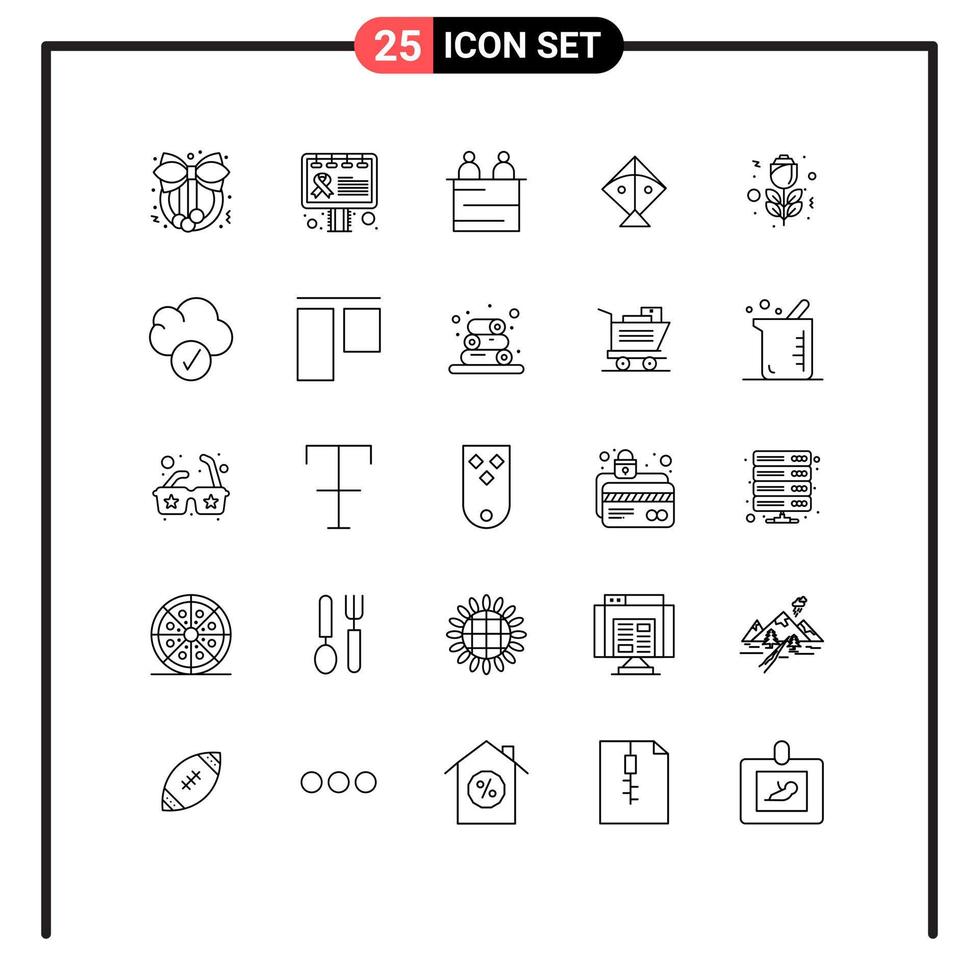 Set of 25 Vector Lines on Grid for cloud red interview flower festival Editable Vector Design Elements