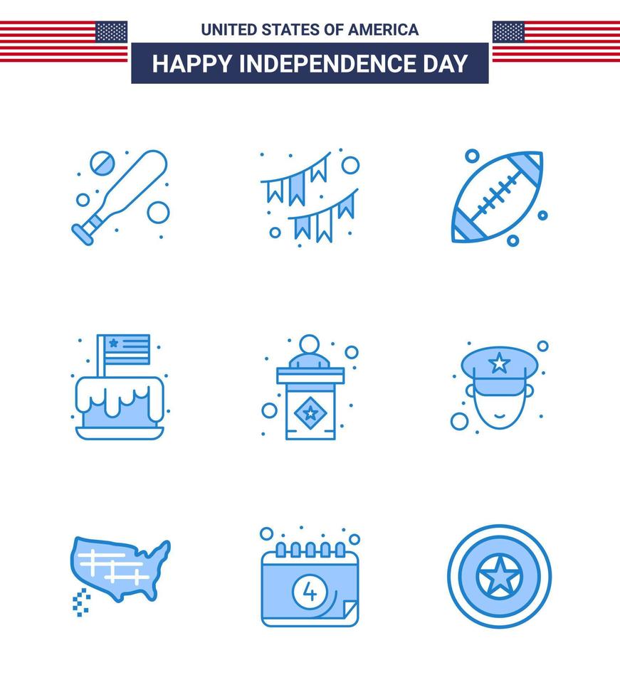 9 Blue Signs for USA Independence Day usa party ball independence festival Editable USA Day Vector Design Elements