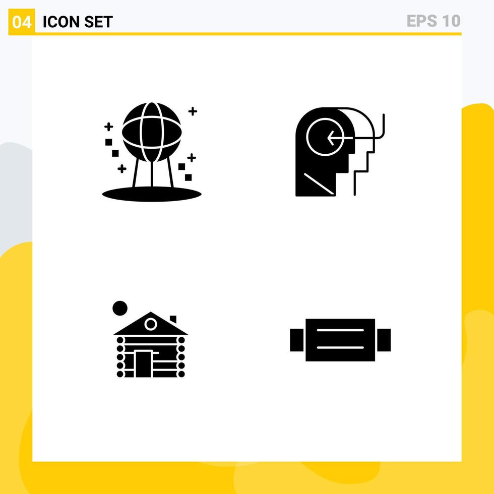 4 Solid Glyph concept for Websites Mobile and Apps astronomy building world head home Editable Vector Design Elements