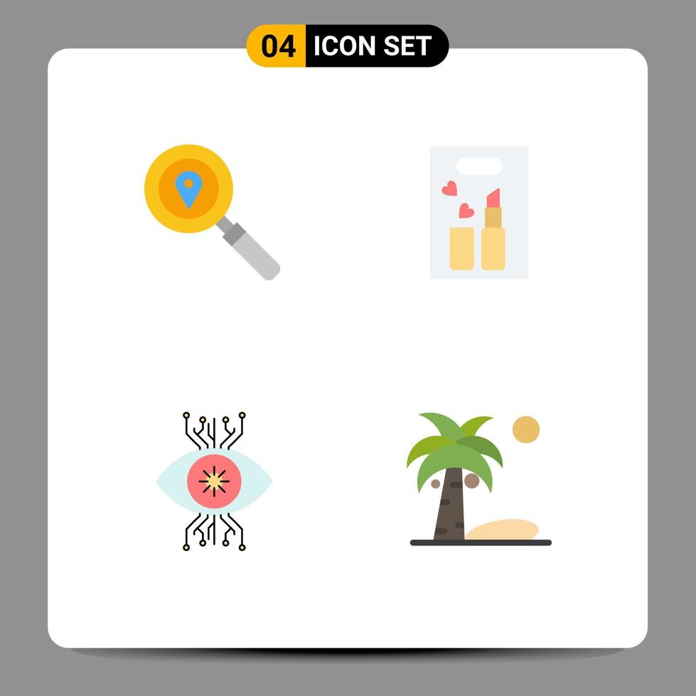4 Universal Flat Icon Signs Symbols of map monitoring navigation cosmetics vision Editable Vector Design Elements