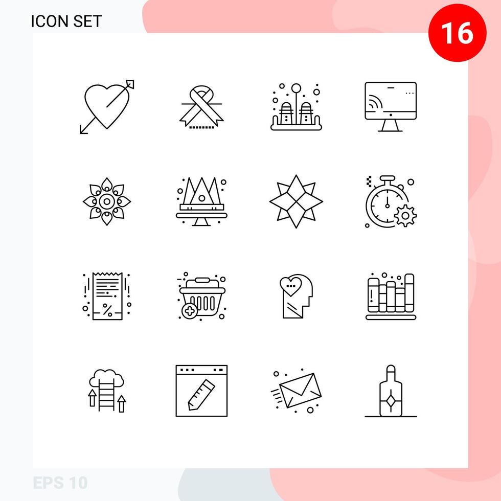 Outline Pack of 16 Universal Symbols of decoration celebrate pepper wifi monnitor Editable Vector Design Elements