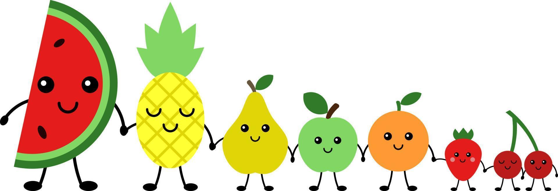 frutas y bayas divertidas, vector. vector