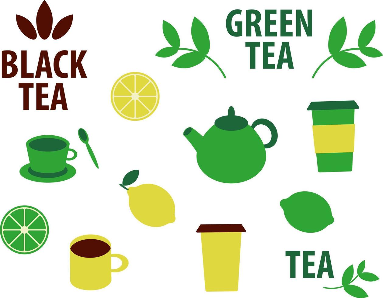 vector de juego de té.