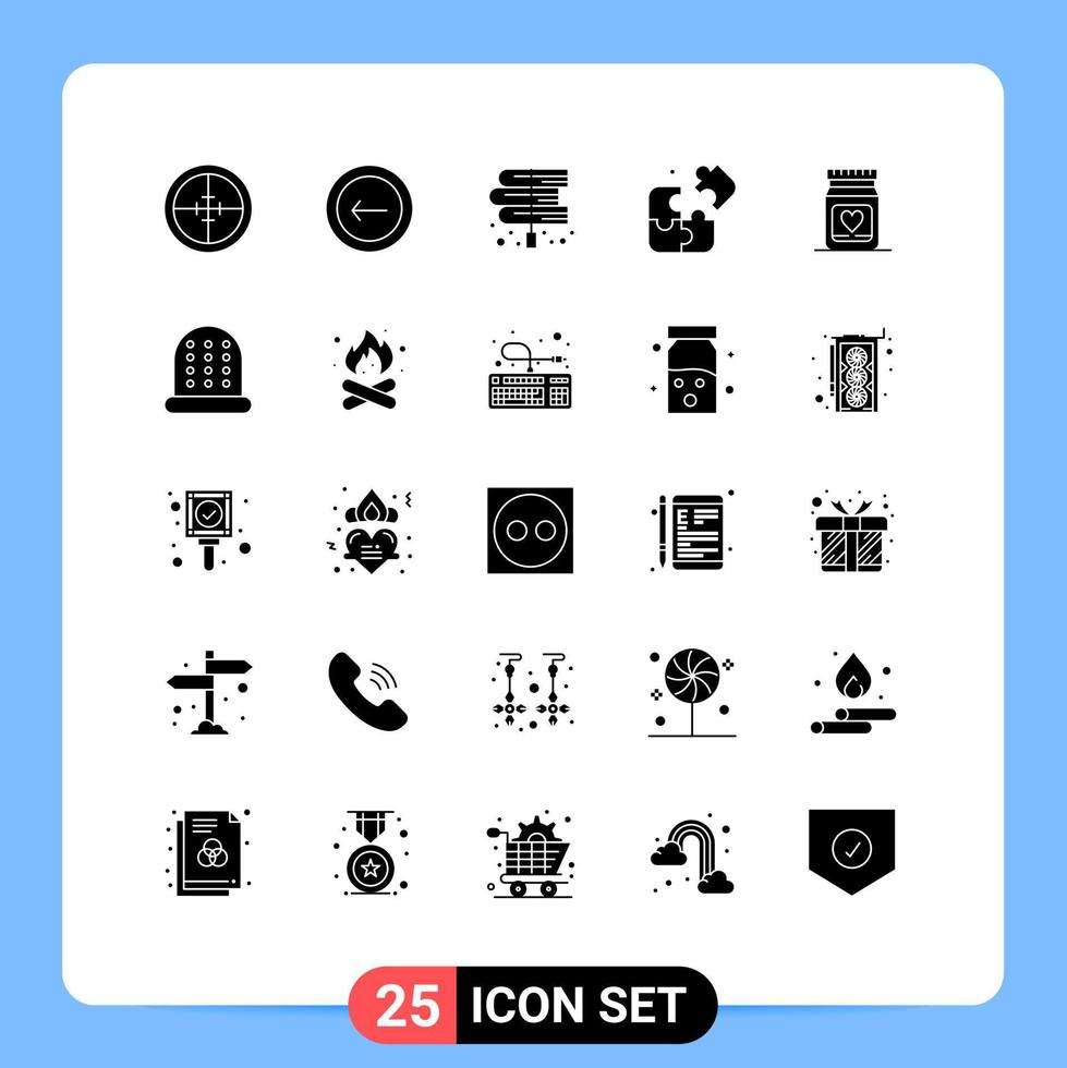 Universal Icon Symbols Group of 25 Modern Solid Glyphs of medicine puzzle interface pieces law Editable Vector Design Elements