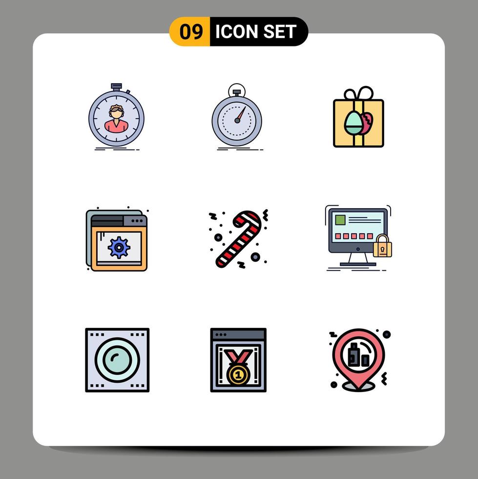 User Interface Pack of 9 Basic Filledline Flat Colors of setting optimization speed help birthday Editable Vector Design Elements
