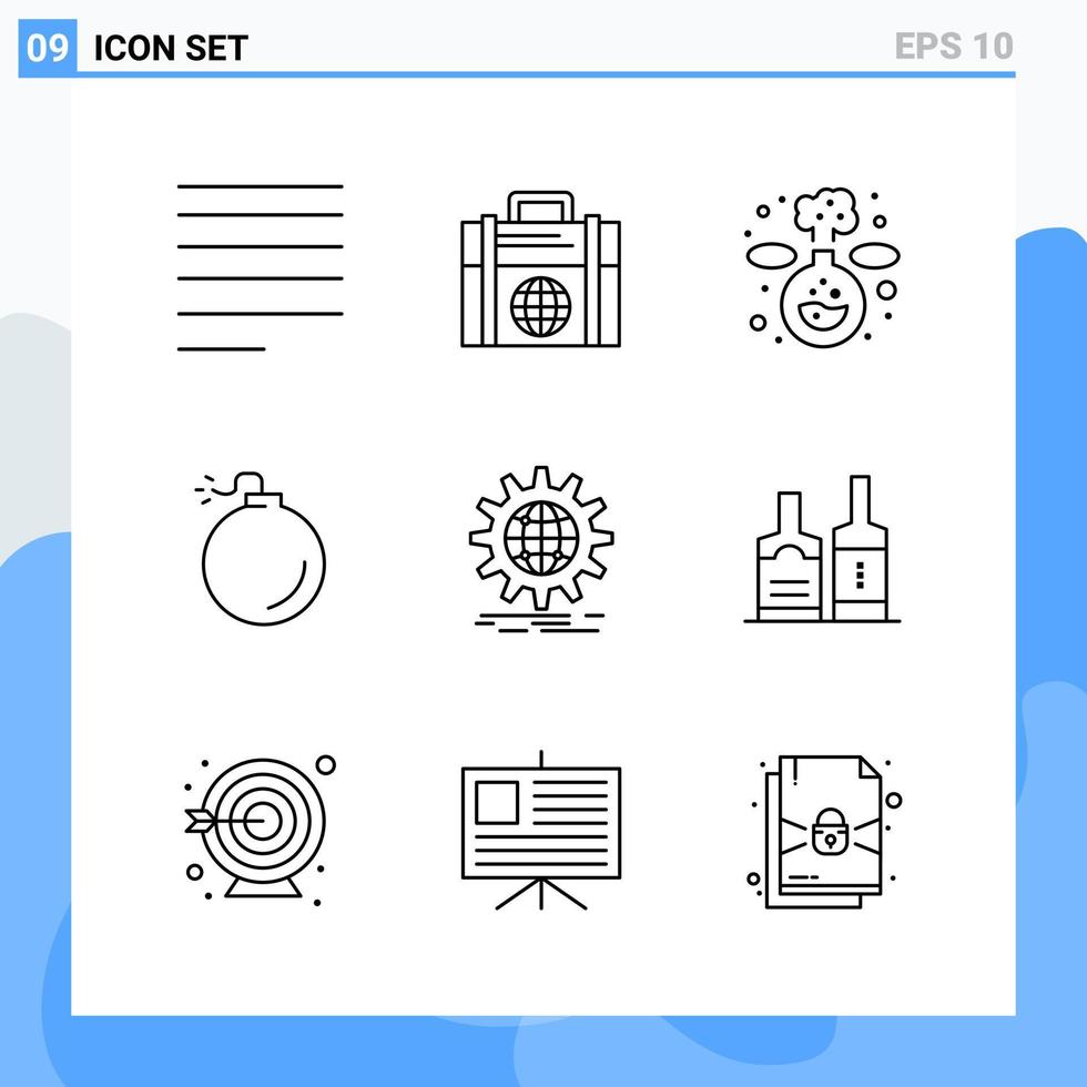 Modern 9 Line style icons Outline Symbols for general use Creative Line Icon Sign Isolated on White Background 9 Icons Pack Creative Black Icon vector background
