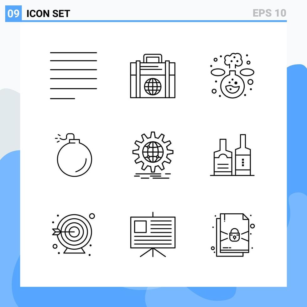 iconos de estilo moderno de 9 líneas delinean símbolos para uso general signo de icono de línea creativa aislado en fondo blanco paquete de 9 iconos fondo de vector de icono negro creativo