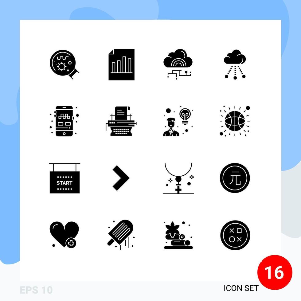Pack of 16 creative Solid Glyphs of technology connection sheet cloud connect Editable Vector Design Elements