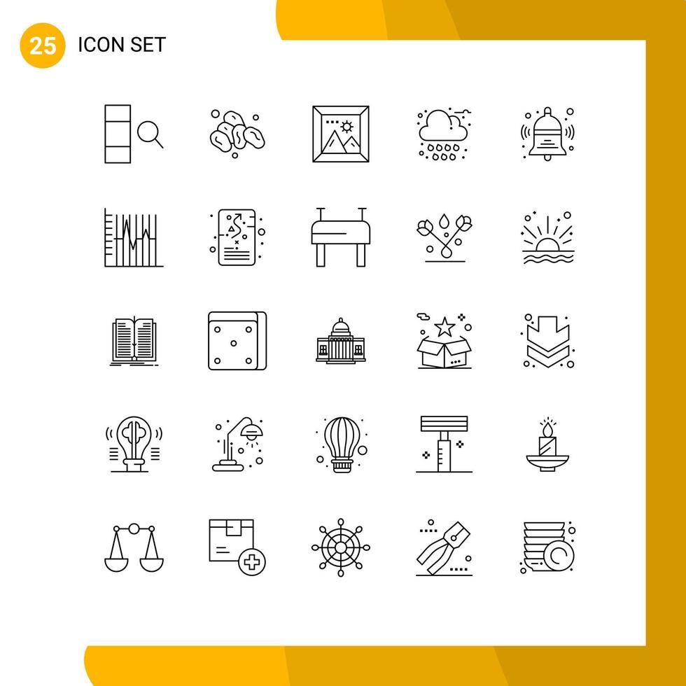 Set of 25 Modern UI Icons Symbols Signs for education school picture bell rain Editable Vector Design Elements