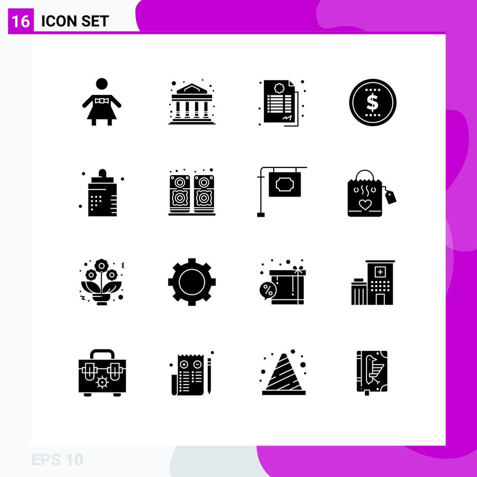 Set of 16 Modern UI Icons Symbols Signs for form disease guarantee bottle price Editable Vector Design Elements